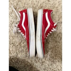 Vans Old Skool Red Suede Canvas White Stripe Low Top Skate Sneakers Shoes US 9
